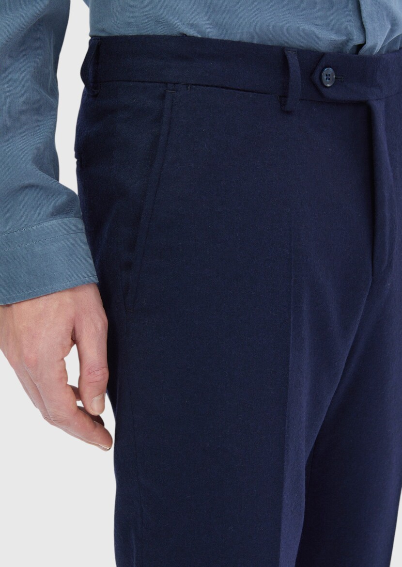 Navy Blue Material Modern Fit Classical Wool Blended Trousers - 3