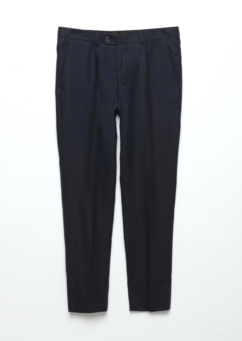 Navy Blue Material Modern Fit Classical Wool Blended Trousers - 5