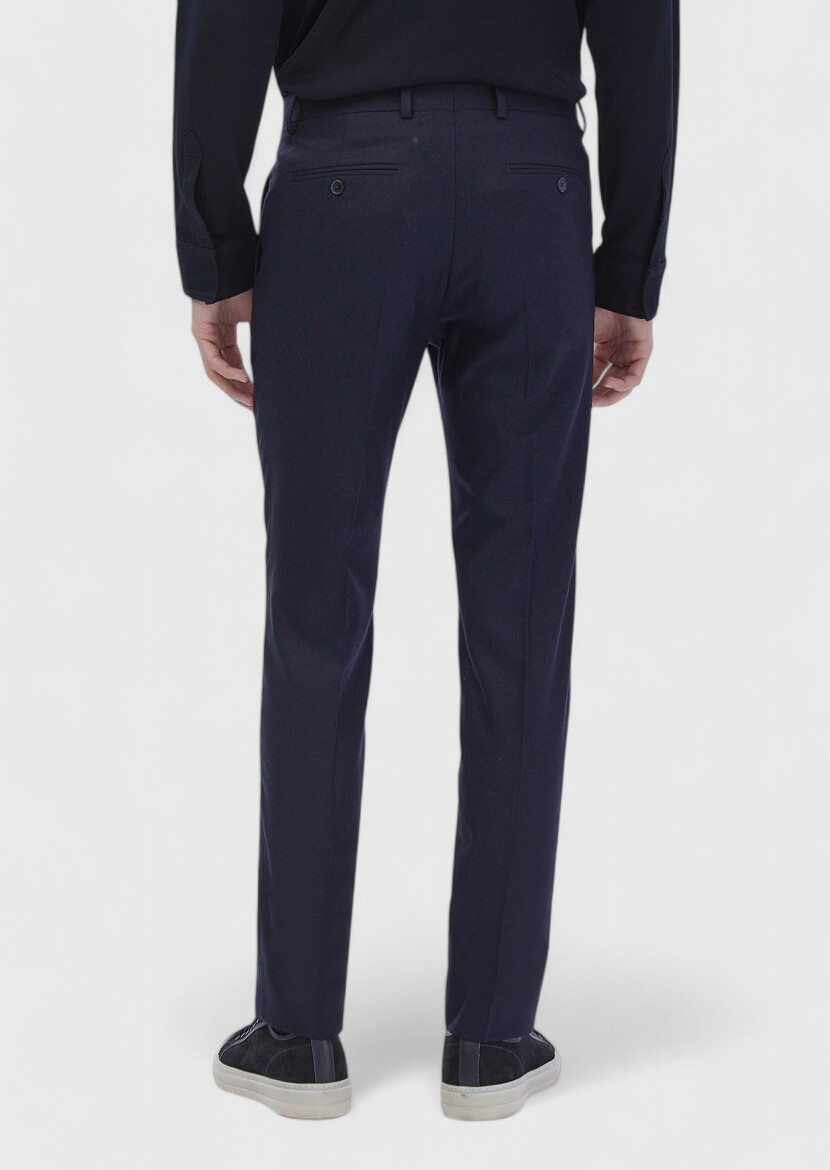 Navy Blue Material Modern Fit Classical Wool Blended Trousers - 5