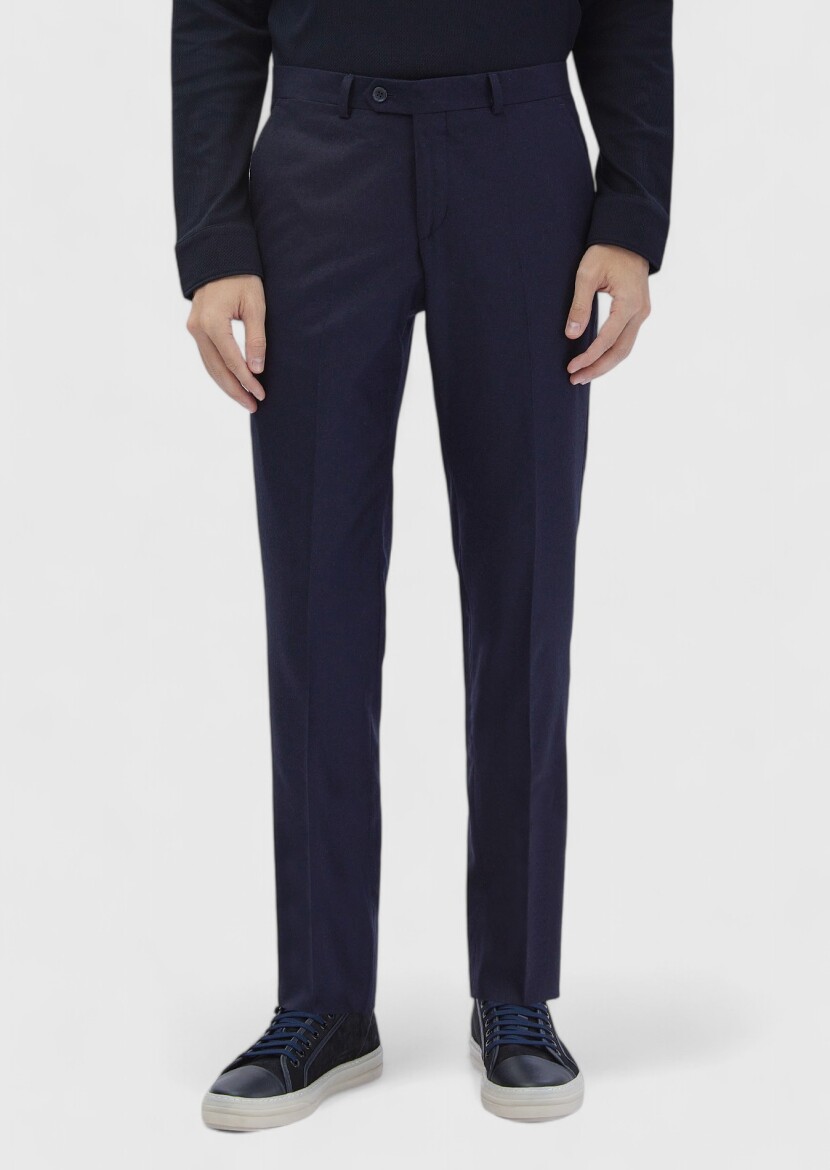 Navy Blue Material Modern Fit Classical Wool Blended Trousers - 2