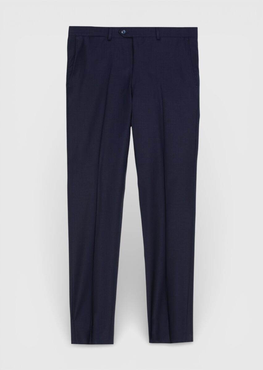 Navy Blue Material Modern Fit Classical Wool Blended Trousers - 1