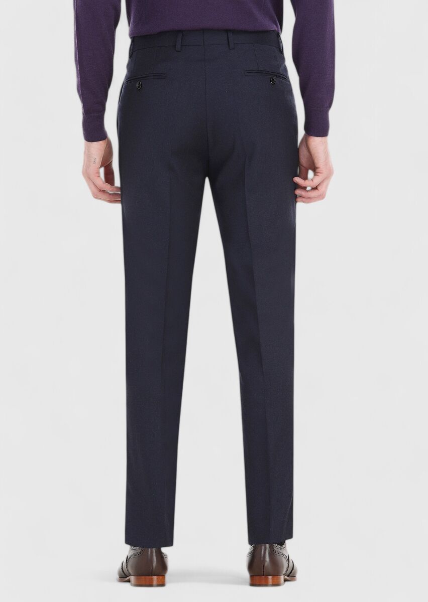 Navy Blue Material Regular Fit Classical 100% Wool Trousers - 4