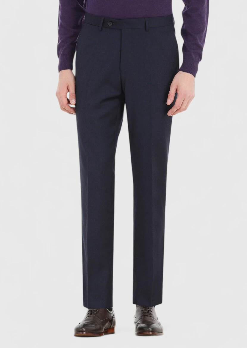 Navy Blue Material Regular Fit Classical 100% Wool Trousers - 2