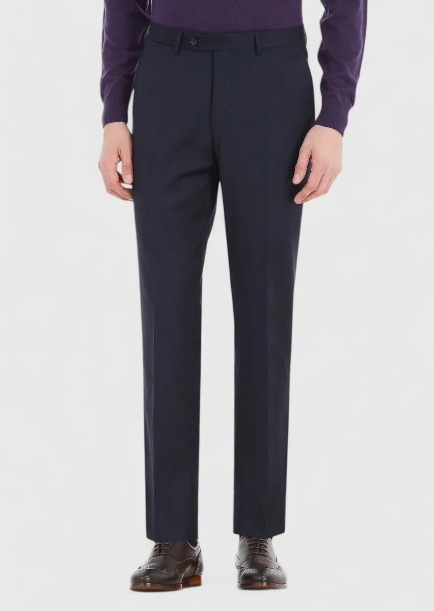 Navy Blue Material Regular Fit Classical 100% Wool Trousers - 2