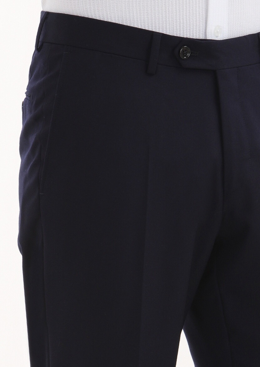 Navy Blue Material Regular Fit Classical 100% Wool Trousers - 3