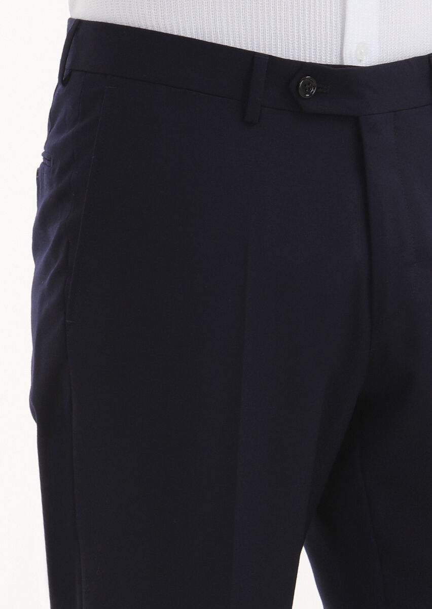 Navy Blue Material Regular Fit Classical 100% Wool Trousers - 3