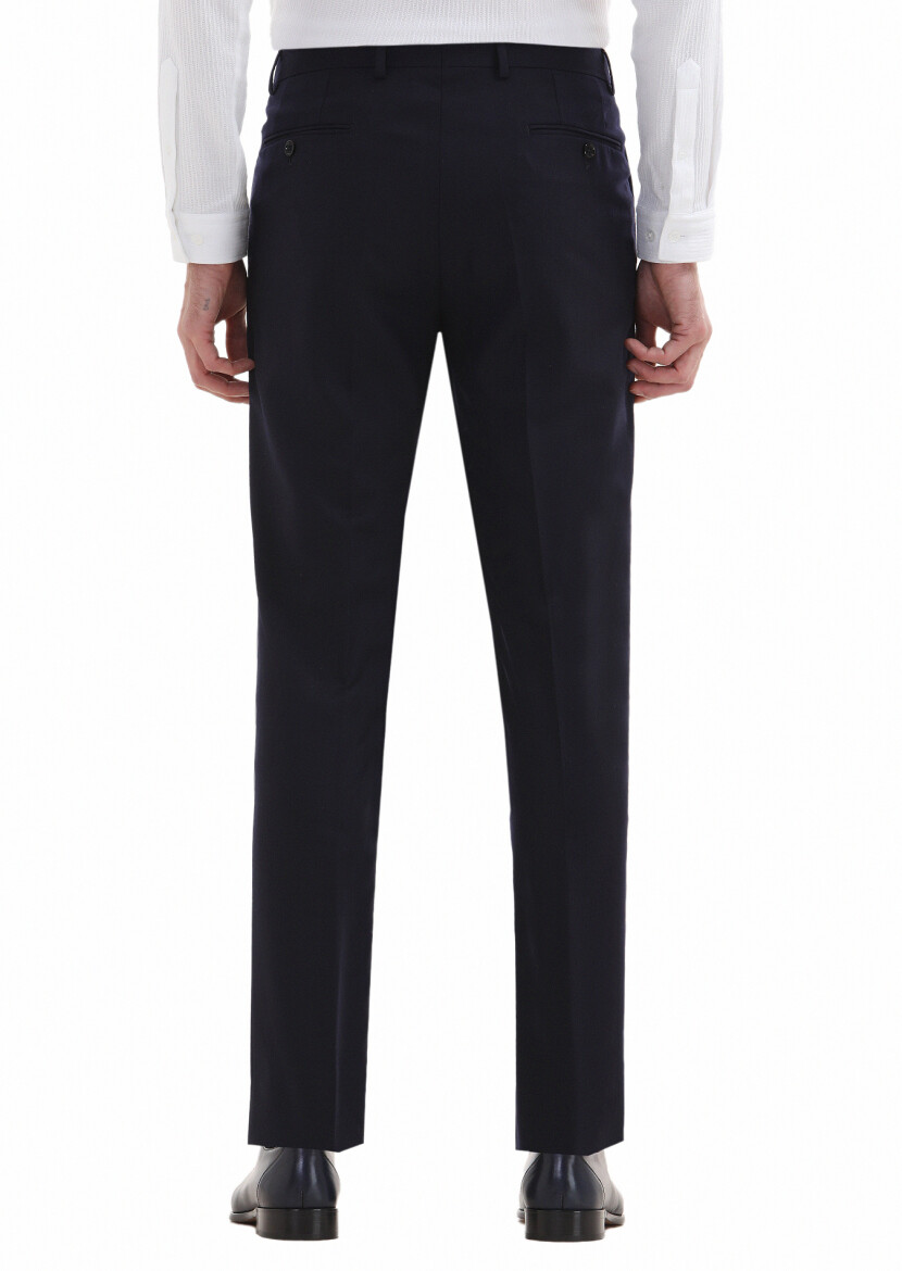 Navy Blue Material Regular Fit Classical 100% Wool Trousers - 4