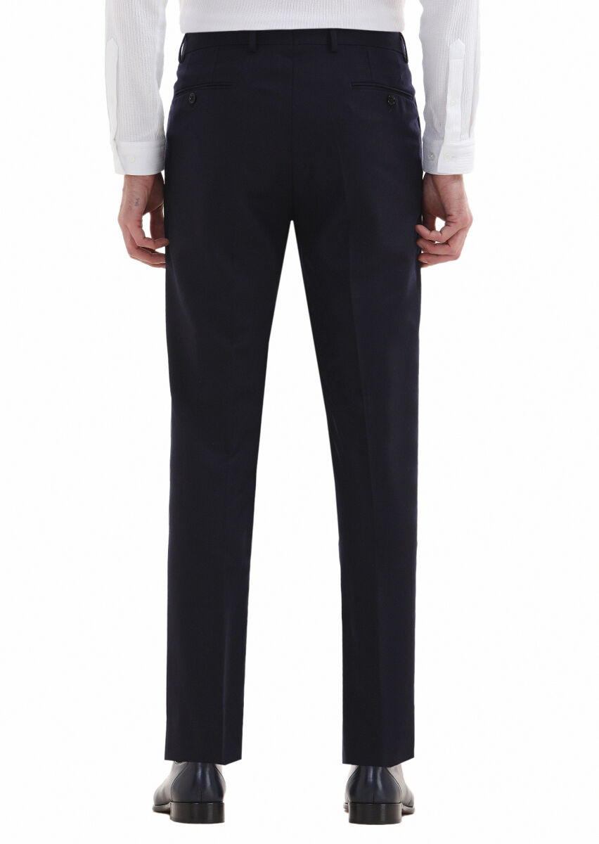 Navy Blue Material Regular Fit Classical 100% Wool Trousers - 4
