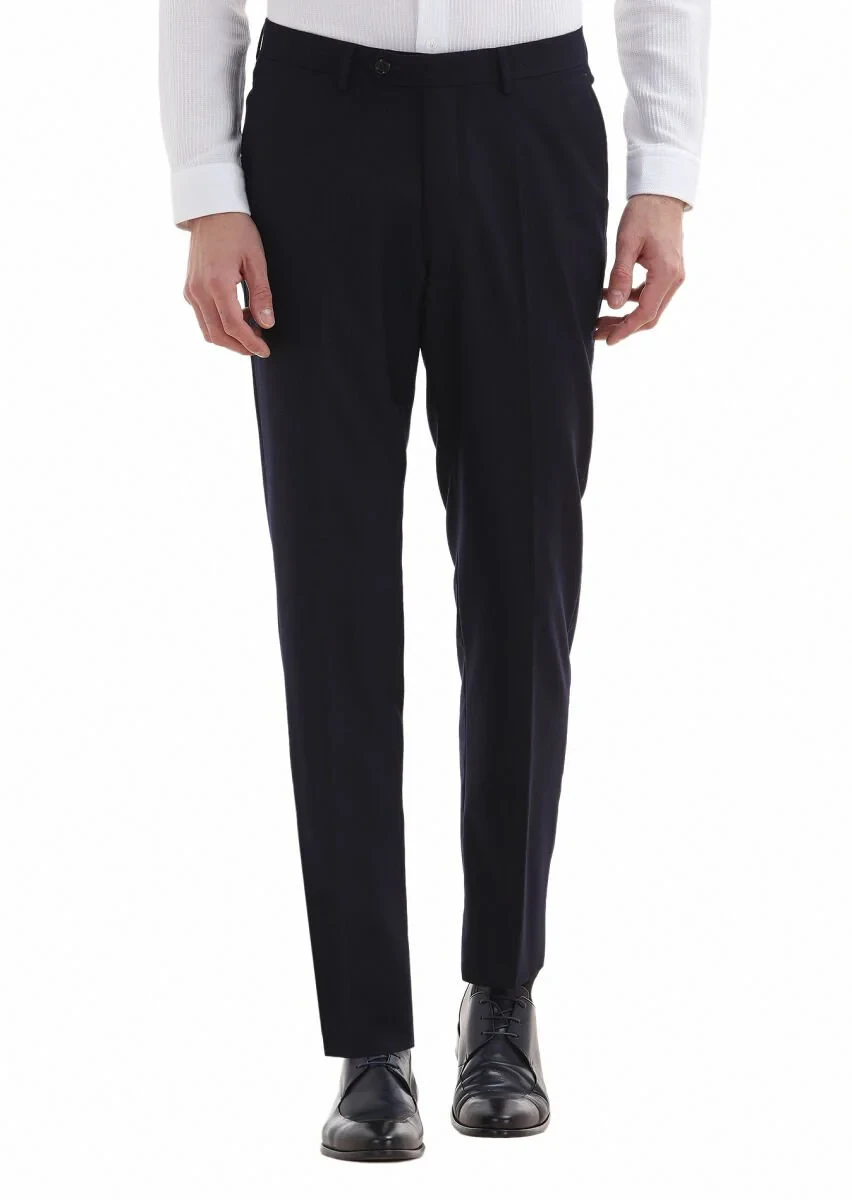 Navy Blue Material Regular Fit Classical 100% Wool Trousers - 2