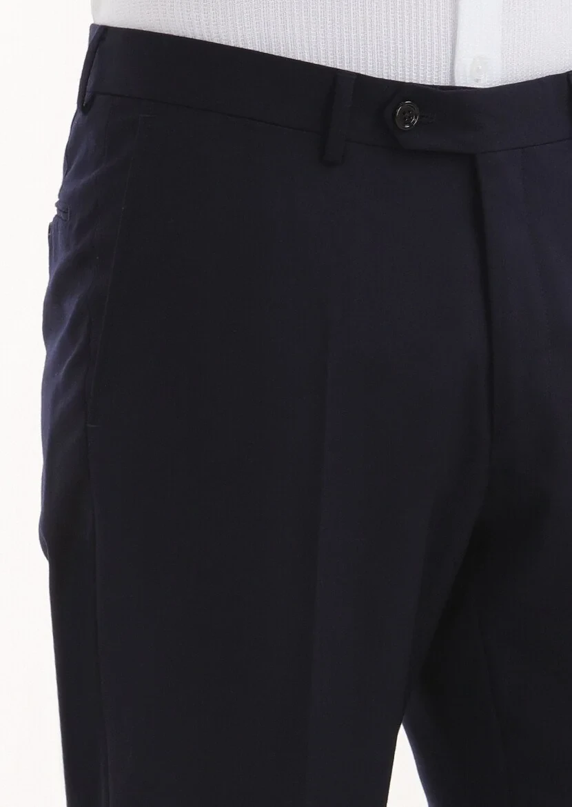 Navy Blue Material Regular Fit Classical 100% Wool Trousers - 3