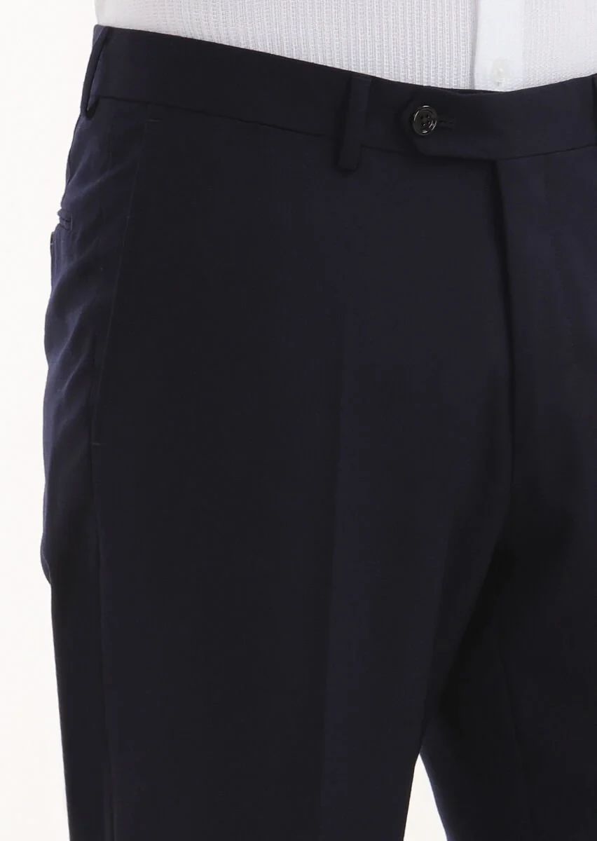 Navy Blue Material Regular Fit Classical 100% Wool Trousers - 3