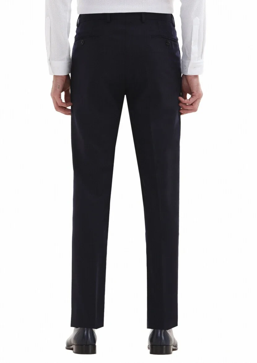 Navy Blue Material Regular Fit Classical 100% Wool Trousers - 4