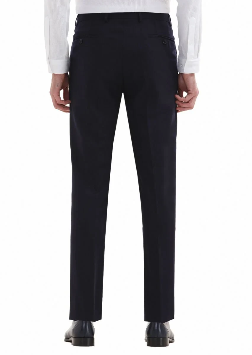Navy Blue Material Regular Fit Classical 100% Wool Trousers - 4