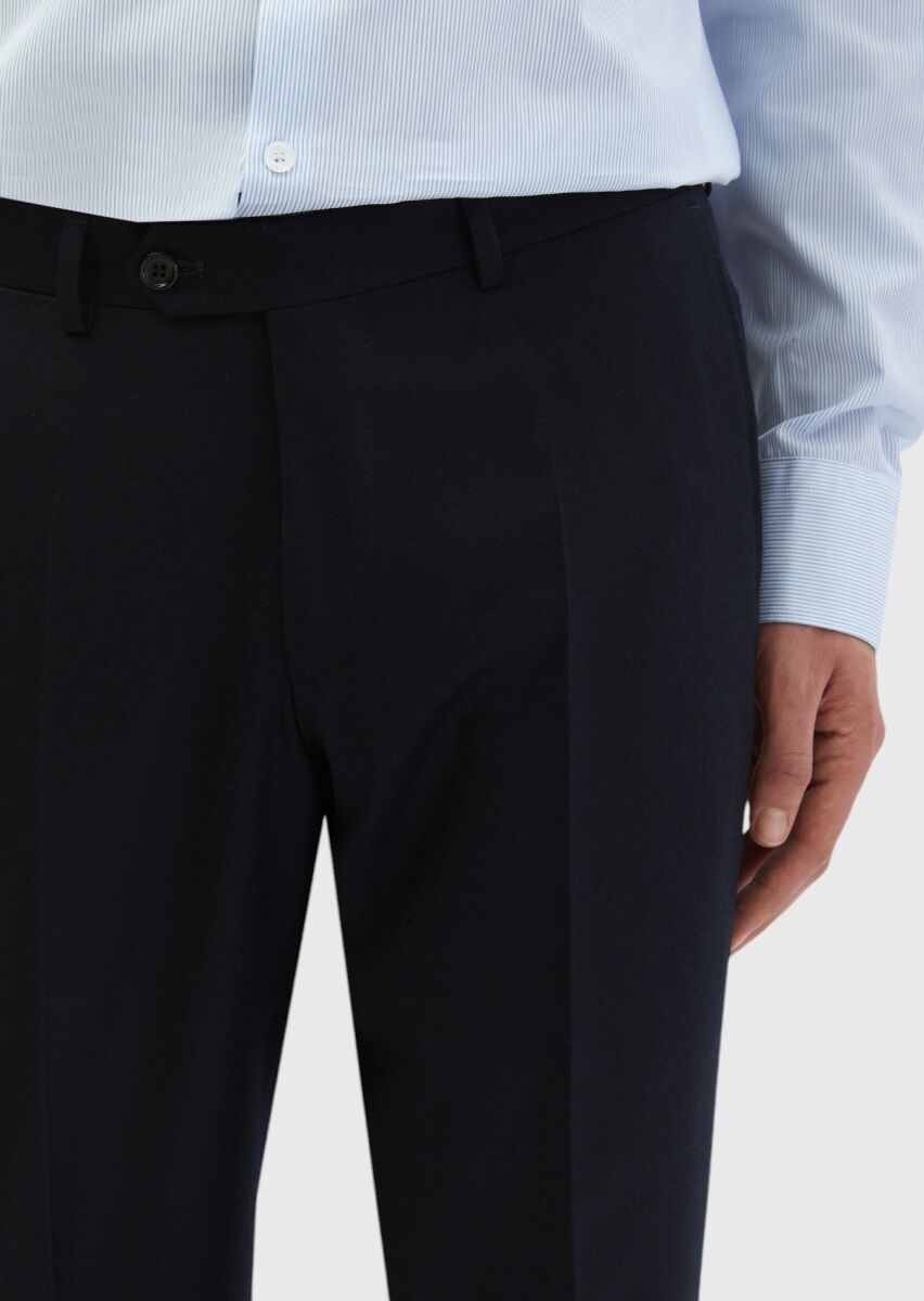 Navy Blue Material Regular Fit Classical 100% Wool Trousers - 4