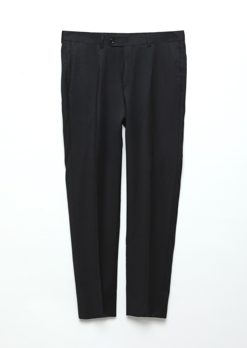 Navy Blue Material Regular Fit Classical 100% Wool Trousers - 5