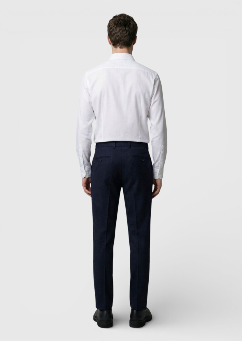 Navy Blue Material Regular Fit Classical 100% Wool Trousers - 4