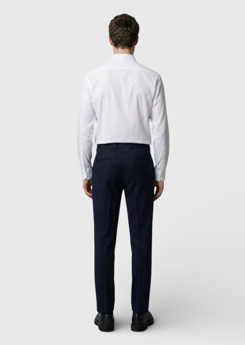 Navy Blue Material Regular Fit Classical 100% Wool Trousers - 4
