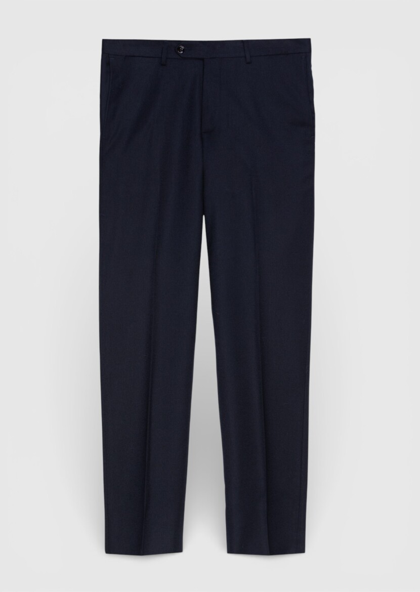 Navy Blue Material Regular Fit Classical 100% Wool Trousers - 5