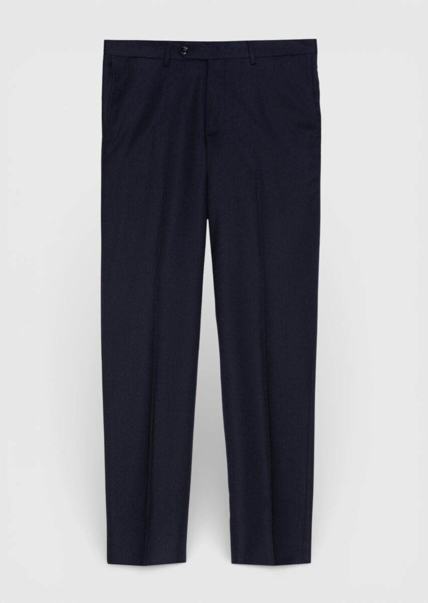 Navy Blue Material Regular Fit Classical 100% Wool Trousers - 5