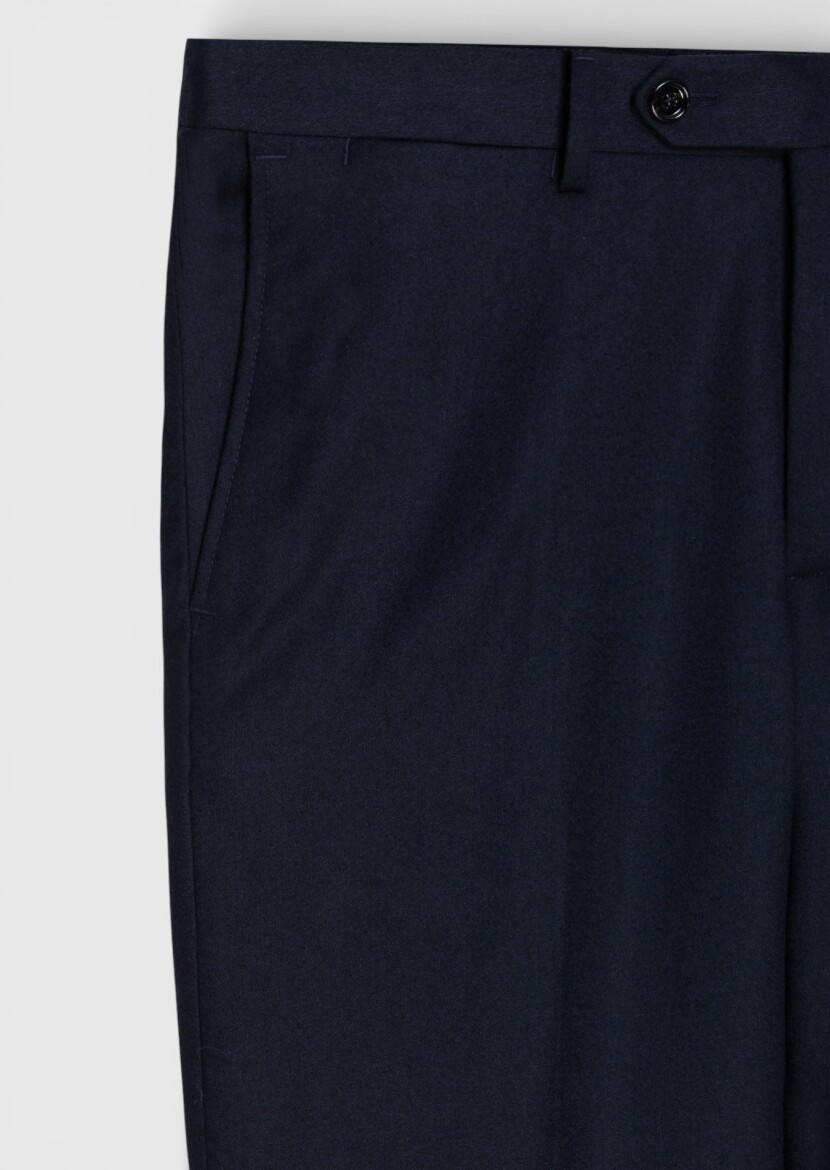 Navy Blue Material Regular Fit Classical 100% Wool Trousers - 6