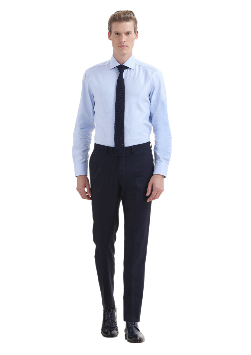 Navy Blue Material Regular Fit Classical Wool Blended Trousers - 1