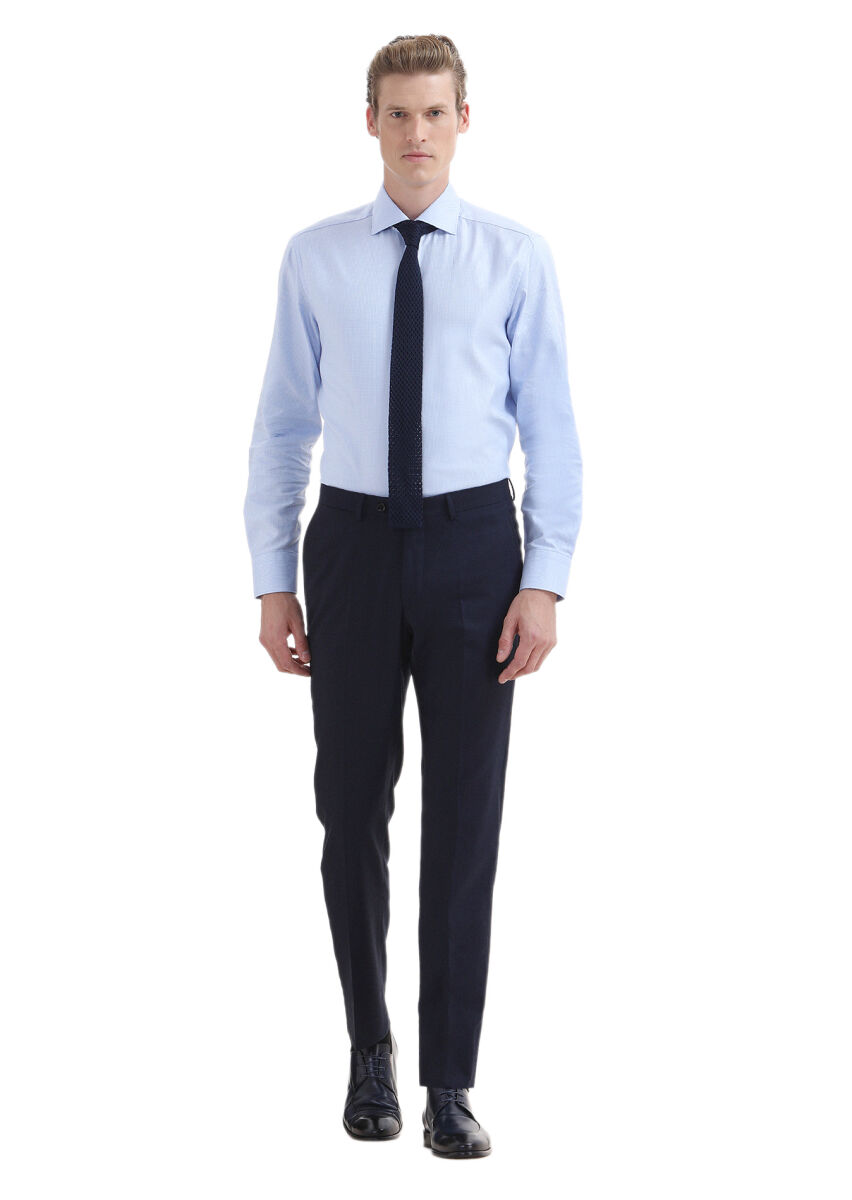 Navy Blue Material Regular Fit Classical Wool Blended Trousers - 1
