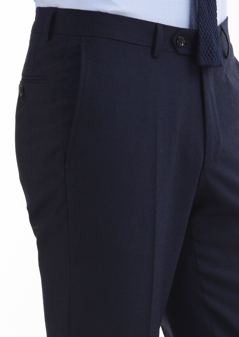 Navy Blue Material Regular Fit Classical Wool Blended Trousers - 3