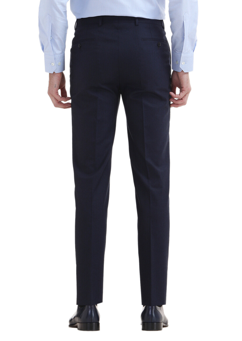 Navy Blue Material Regular Fit Classical Wool Blended Trousers - 4