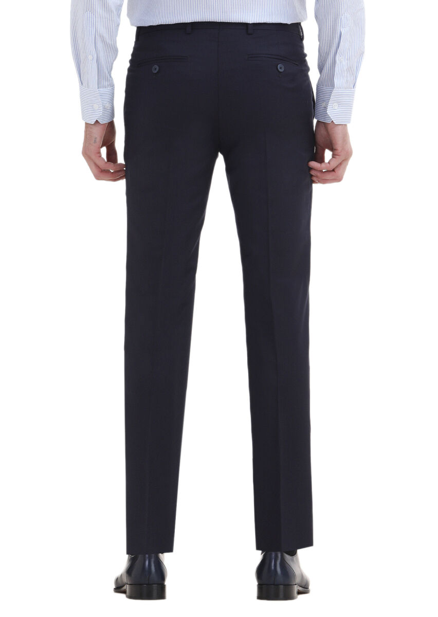 Navy Blue Material Slim Fit Classical 100% Wool Trousers - 4