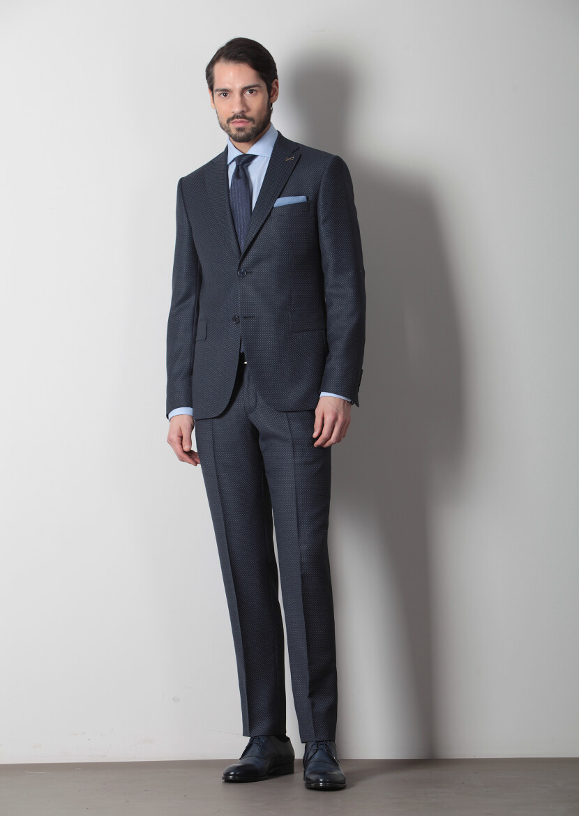 Navy Blue Micro Modern Fit 100% Wool Suit 