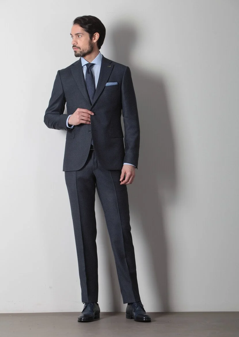 Navy Blue Micro Modern Fit 100% Wool Suit - 2