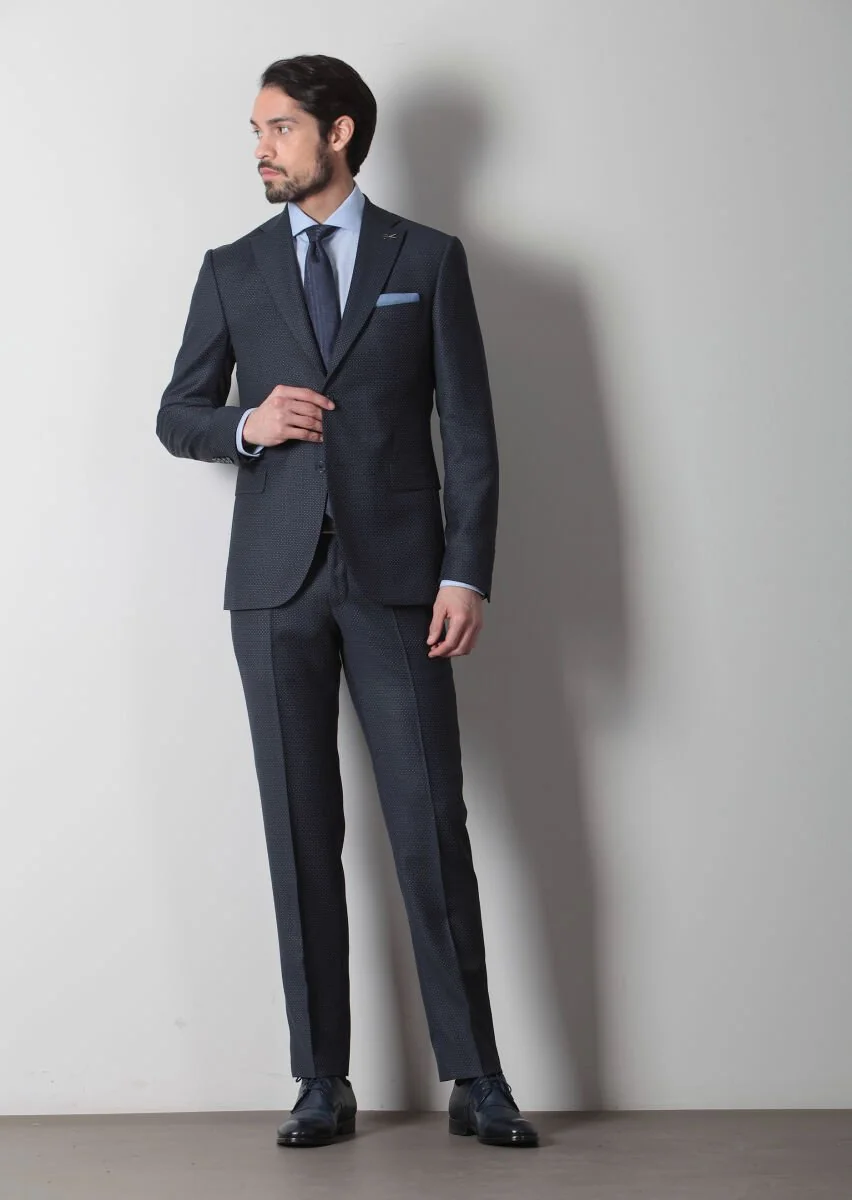Navy Blue Micro Modern Fit 100% Wool Suit - 2