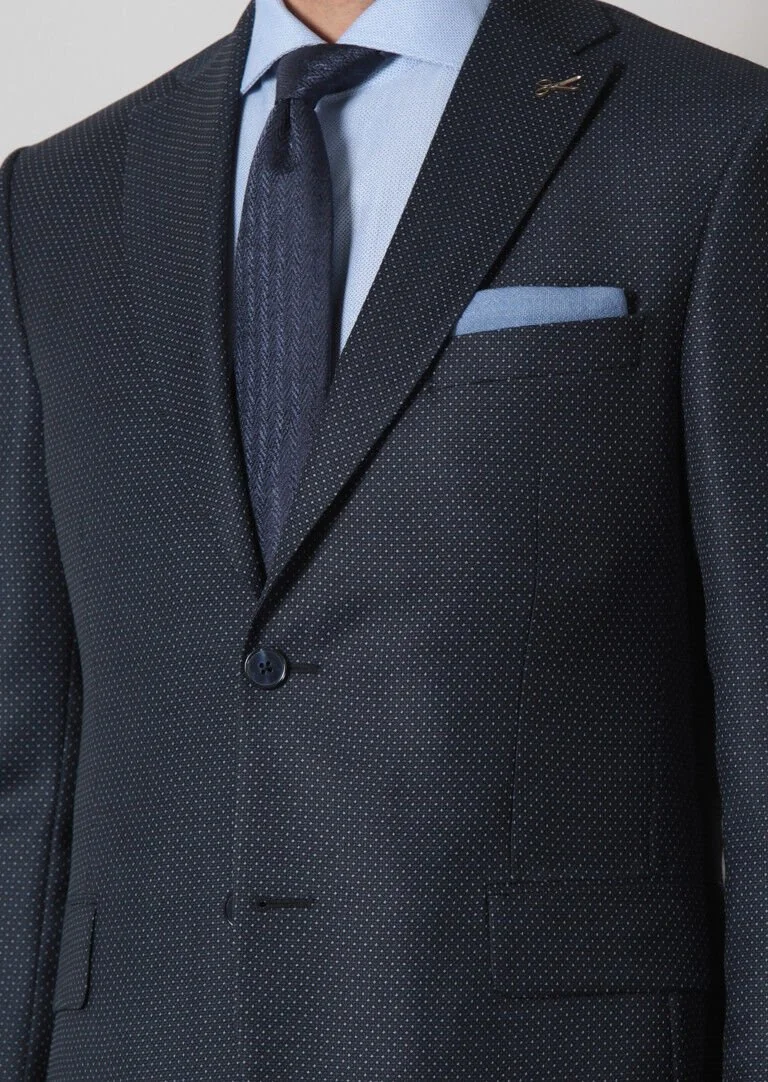 Navy Blue Micro Modern Fit 100% Wool Suit - 4