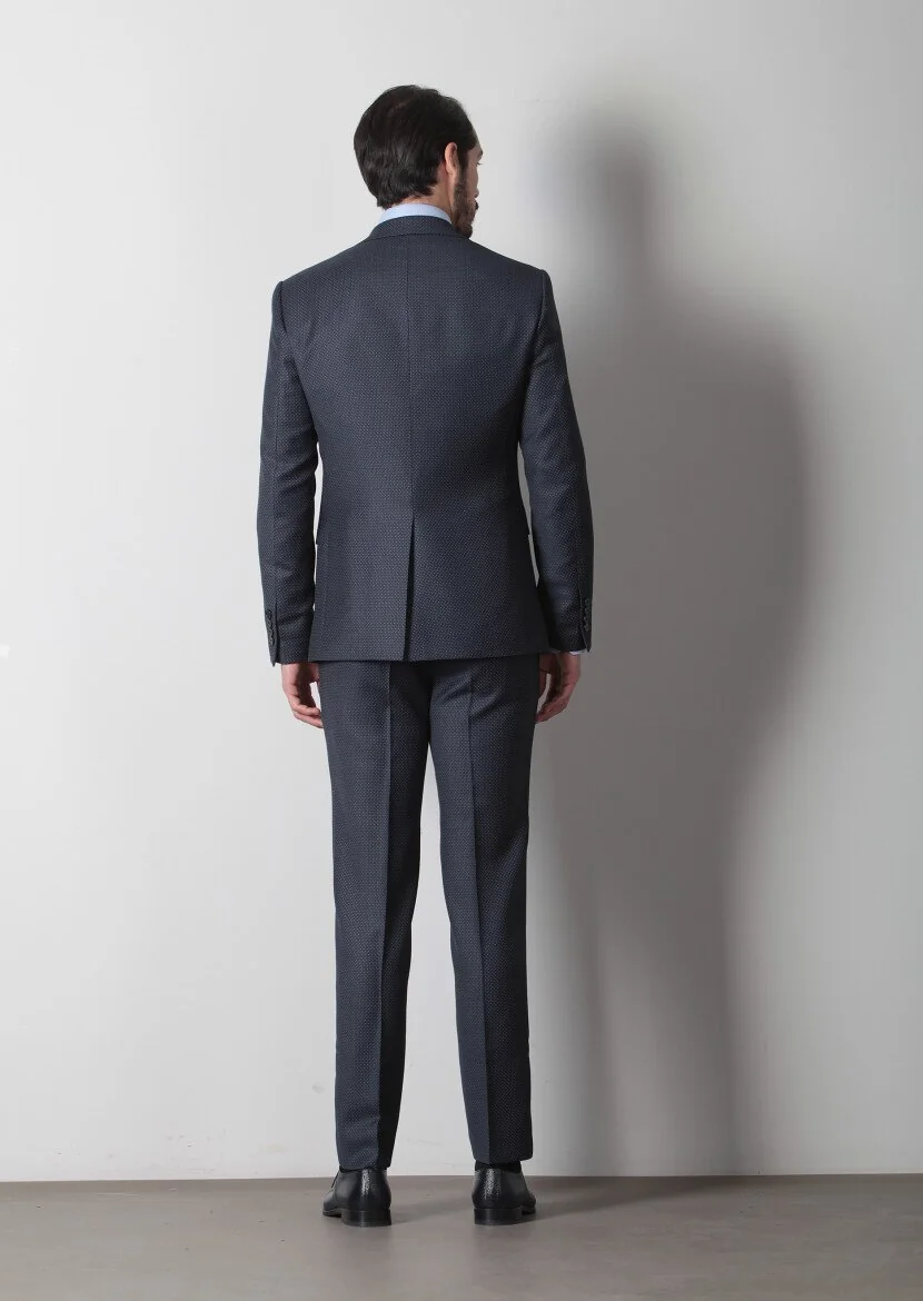 Navy Blue Micro Modern Fit 100% Wool Suit - 5