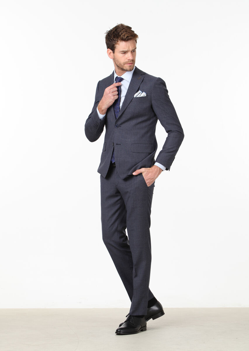 Navy Blue Micro Modern Fit 100% Wool Suit - 2