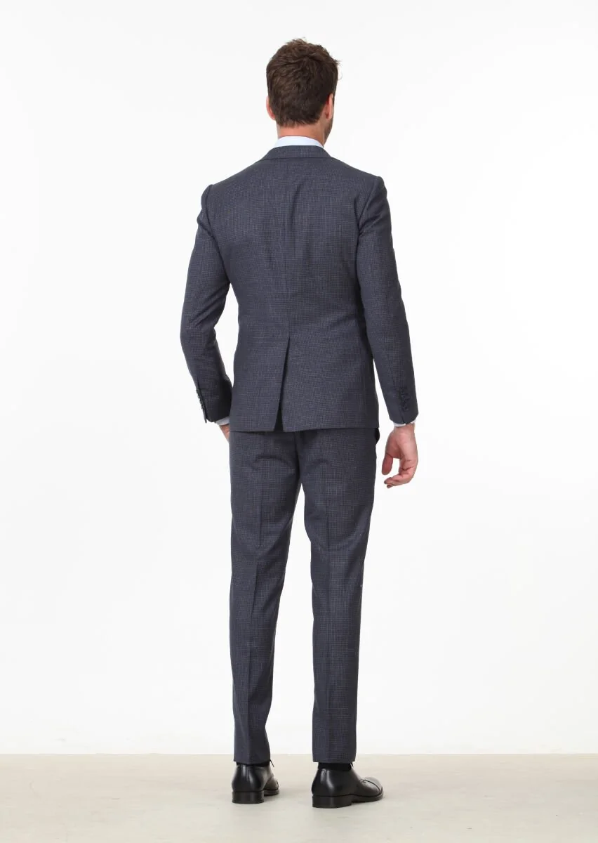 Navy Blue Micro Modern Fit 100% Wool Suit - 5