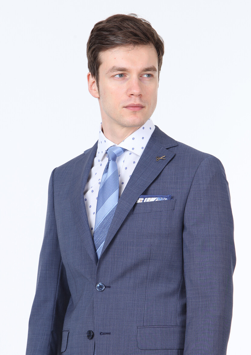 Navy Blue Micro Modern Fit 100% Wool Suit 