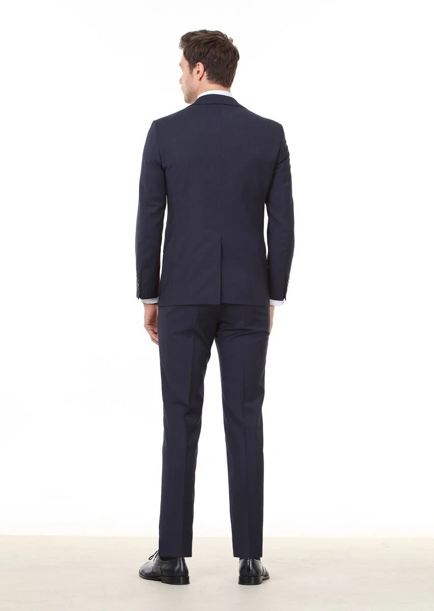 Navy Blue Micro Modern Fit 100% Wool Suit - 4