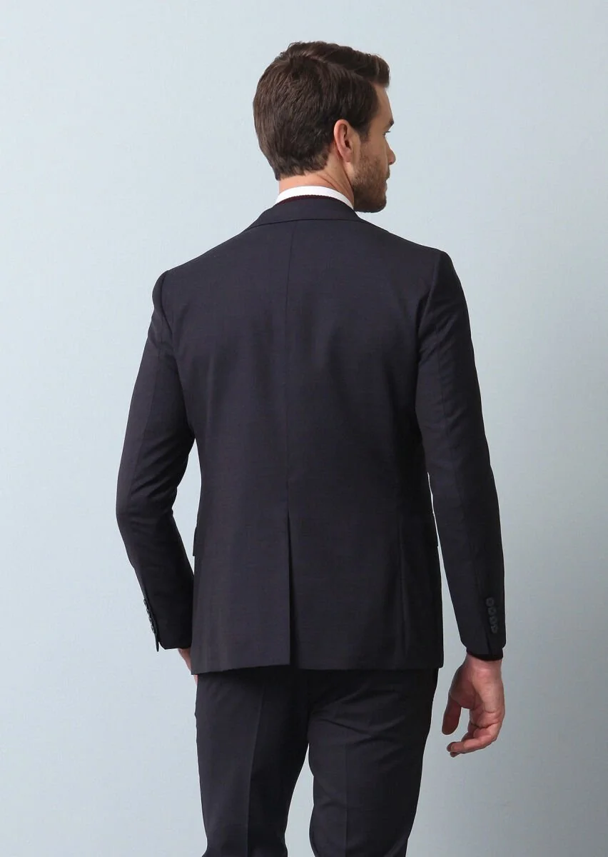 Navy Blue Micro Modern Fit 100% Wool Suit - 5