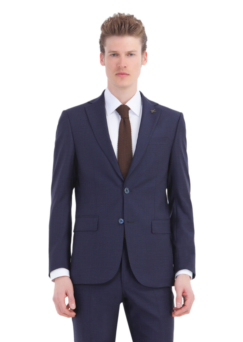 Navy Blue Micro Modern Fit 100% Wool Suit - 2