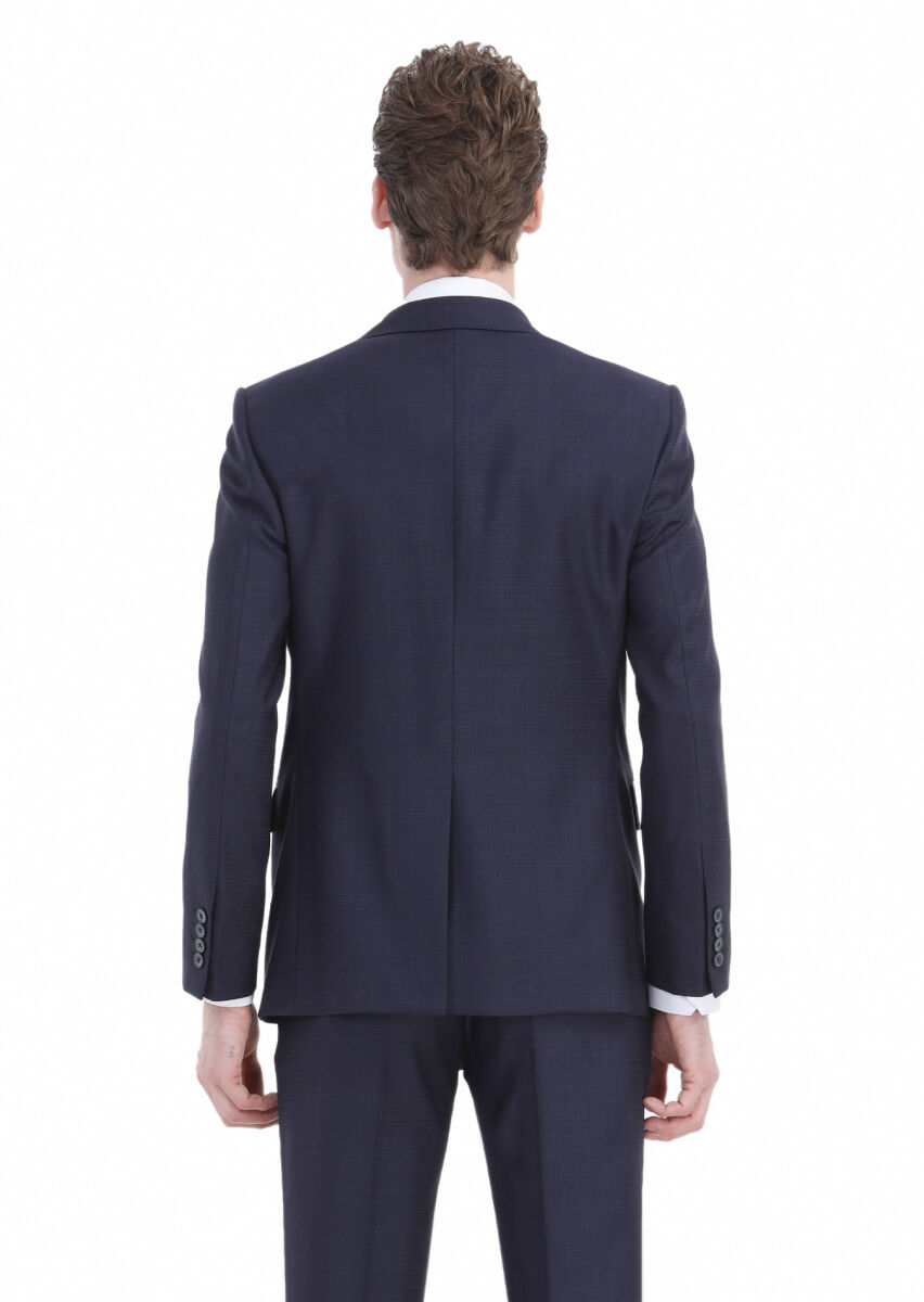 Navy Blue Micro Modern Fit 100% Wool Suit - 6