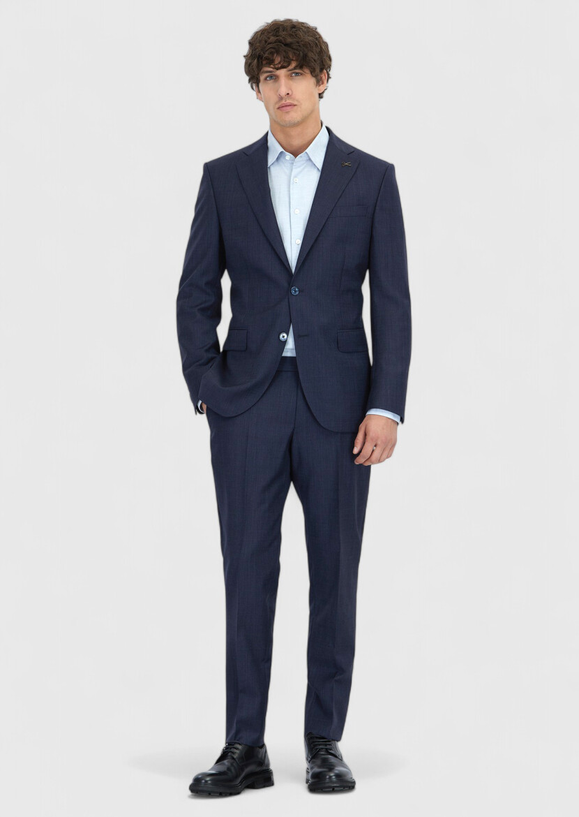 Navy Blue Micro Modern Fit 100% Wool Suit - RAMSEY