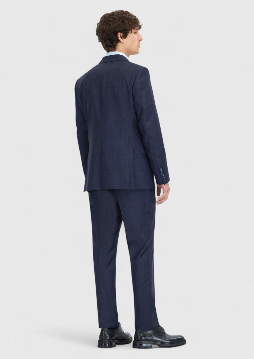 Navy Blue Micro Modern Fit 100% Wool Suit - 8