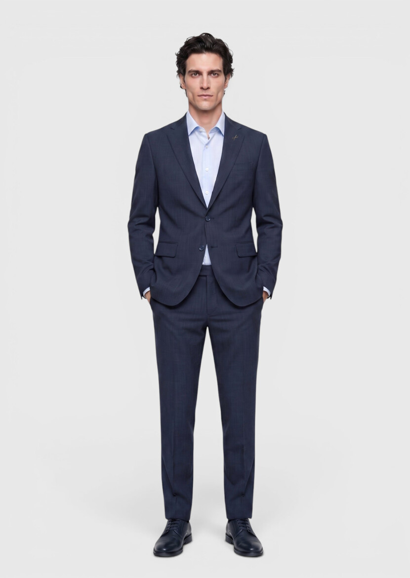 Navy Blue Micro Modern Fit 100% Wool Suit - RAMSEY