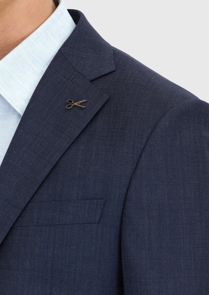 Navy Blue Micro Modern Fit 100% Wool Suit - 5