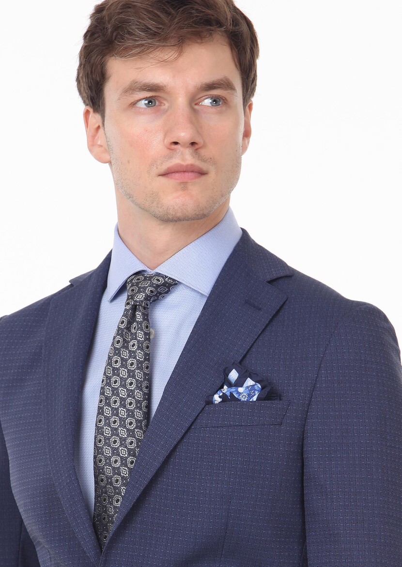 Navy Blue Micro Modern Fit Wool Blended Suit - 2
