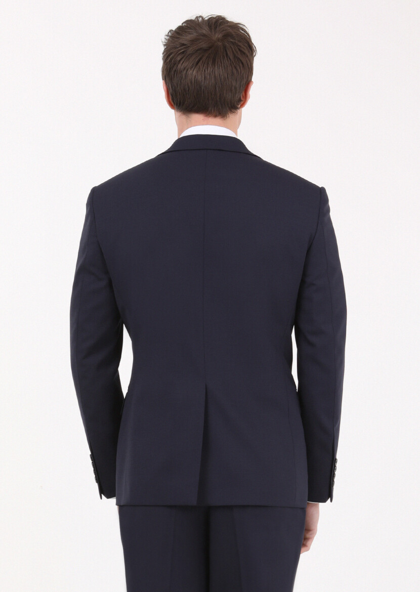 Navy Blue Micro Modern Fit Wool Blended Suit - 4