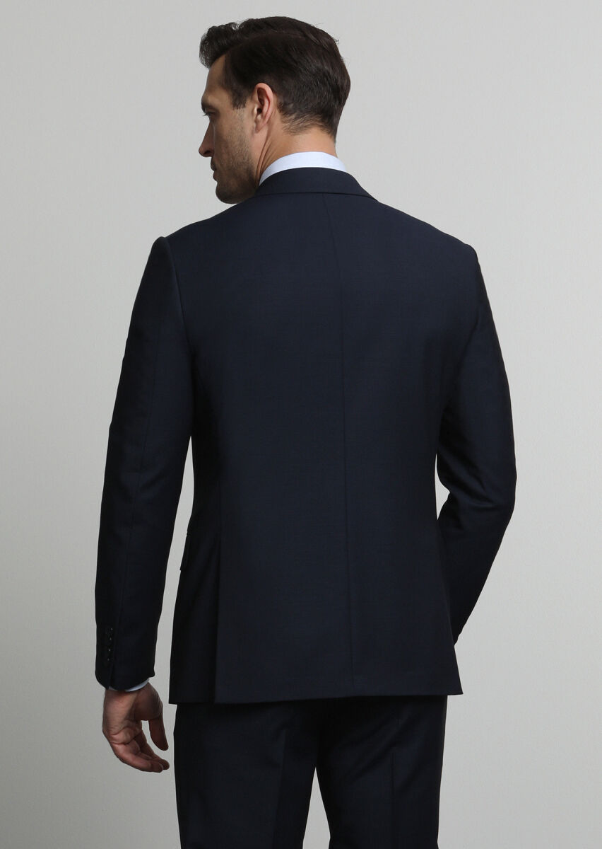 Navy Blue Micro Modern Fit Wool Blended Suit - 4