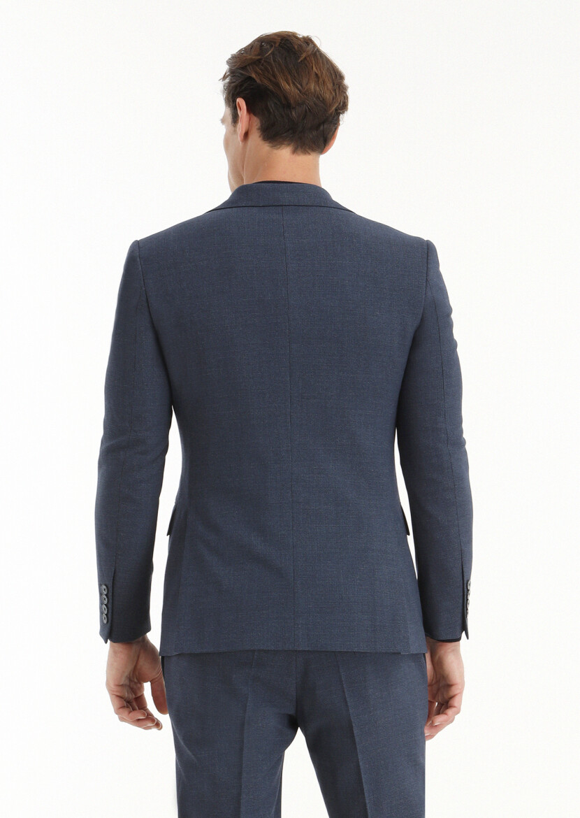 Navy Blue Micro Modern Fit Wool Blended Suit - 5
