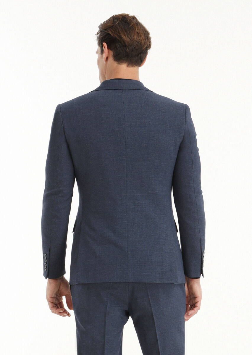 Navy Blue Micro Modern Fit Wool Blended Suit - 5